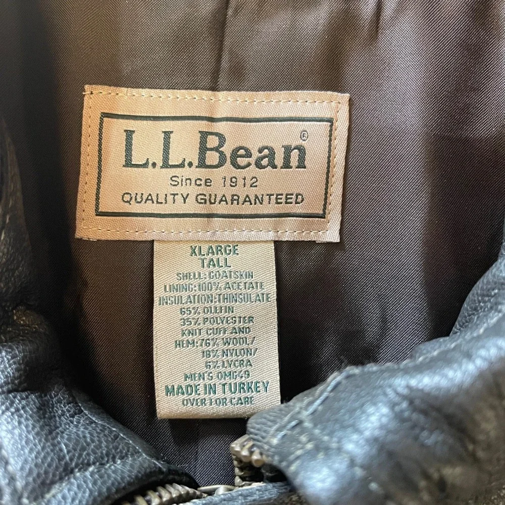 VTG LL Bean Flying Tiger Goatskin Leather‎ Bomber Jacket Dark Brown Mens XL Tall